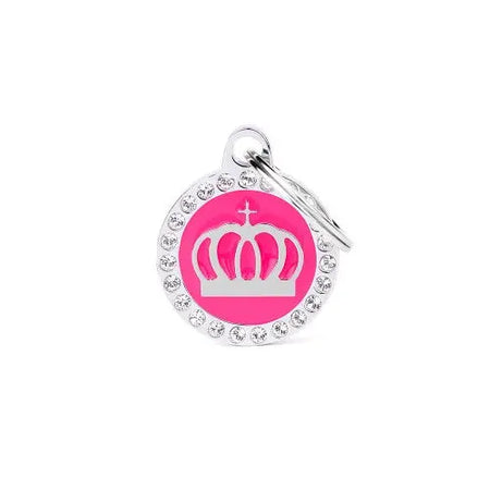 MyFamily - Médaille pour animaux - Glam Couronne Fuchsia avec Strass My Family