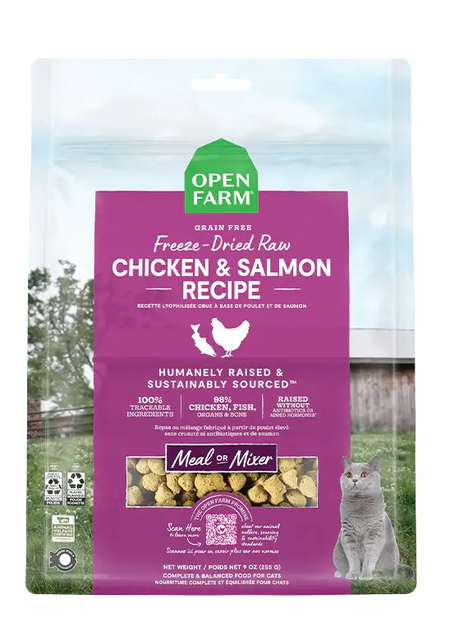 Open Farm - Nourriture Crue Lyophilisée pour Chats au Poulet, Saumon et Surf & Turf Open Farm