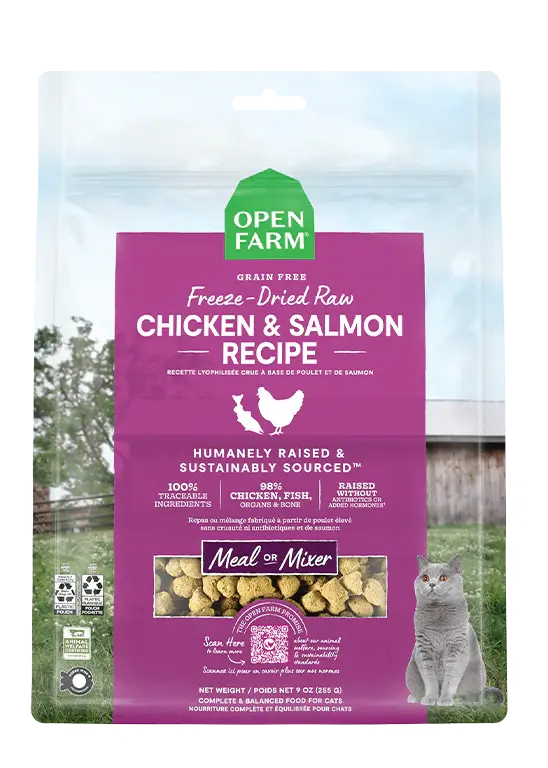 Open Farm - Nourriture Crue Lyophilisée pour Chats au Poulet, Saumon et Surf & Turf Open Farm