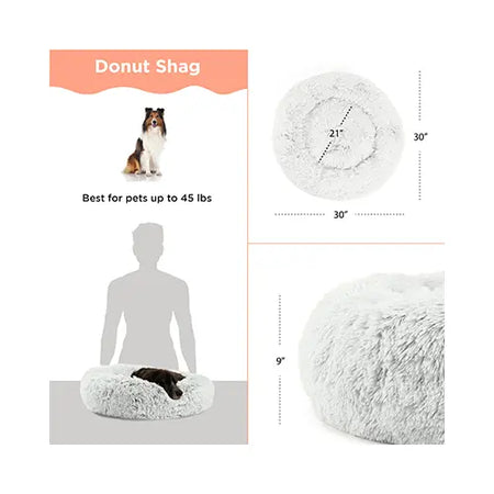 Sheri - Donut Bed in Shag Fur Frost M (30" x 30") Sheri