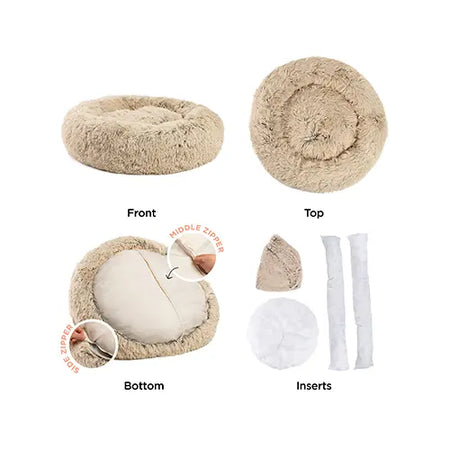 Sheri - Donut Bed in Shag Fur Taupe M (30" x 30") Sheri