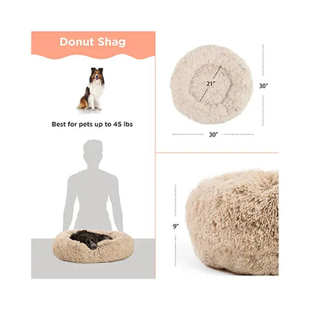 Sheri - Donut Bed in Shag Fur Taupe M (30" x 30") Sheri